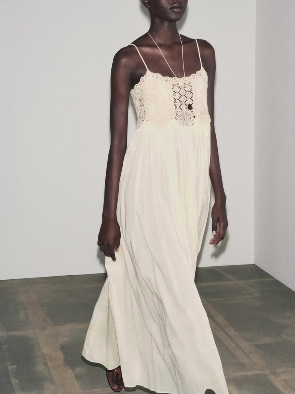 Zara ZW Collection Crochet Strappy Maxi Dress Ivory Size M NWT 6895/276/712